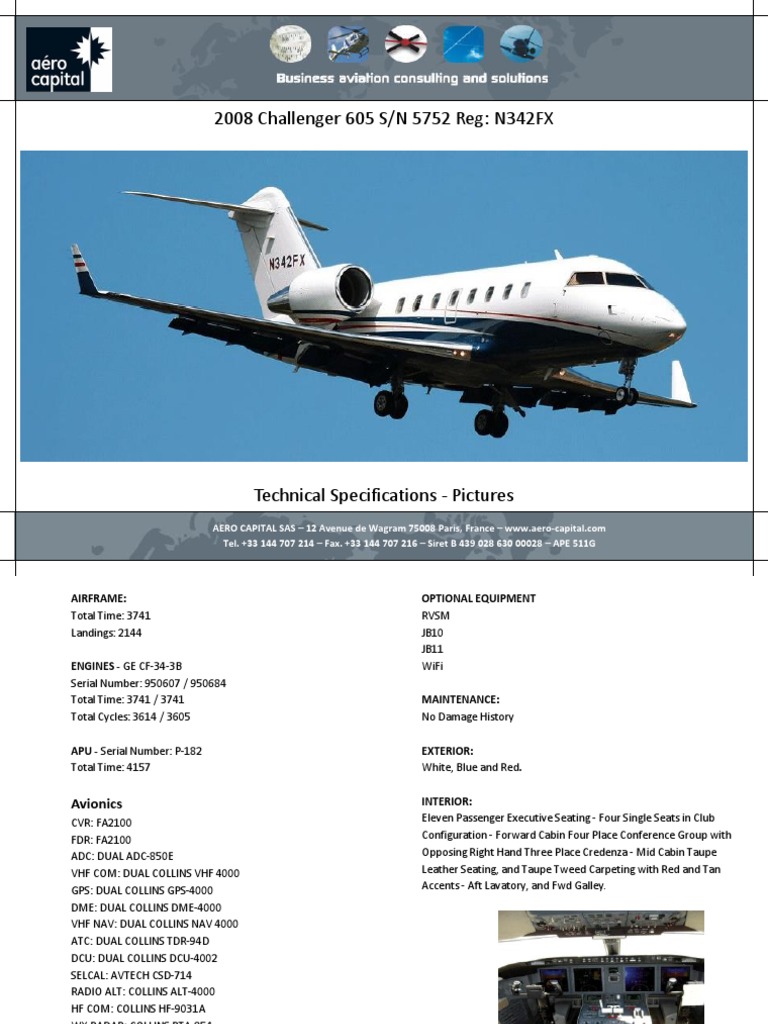 2008 Bombardier Challenger 605 Specs | PDF | Aviation | Vehicles