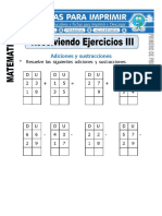 Ficha de Resolviendo Ejercicios Adiciones y Sustracciones para Primero de Primaria