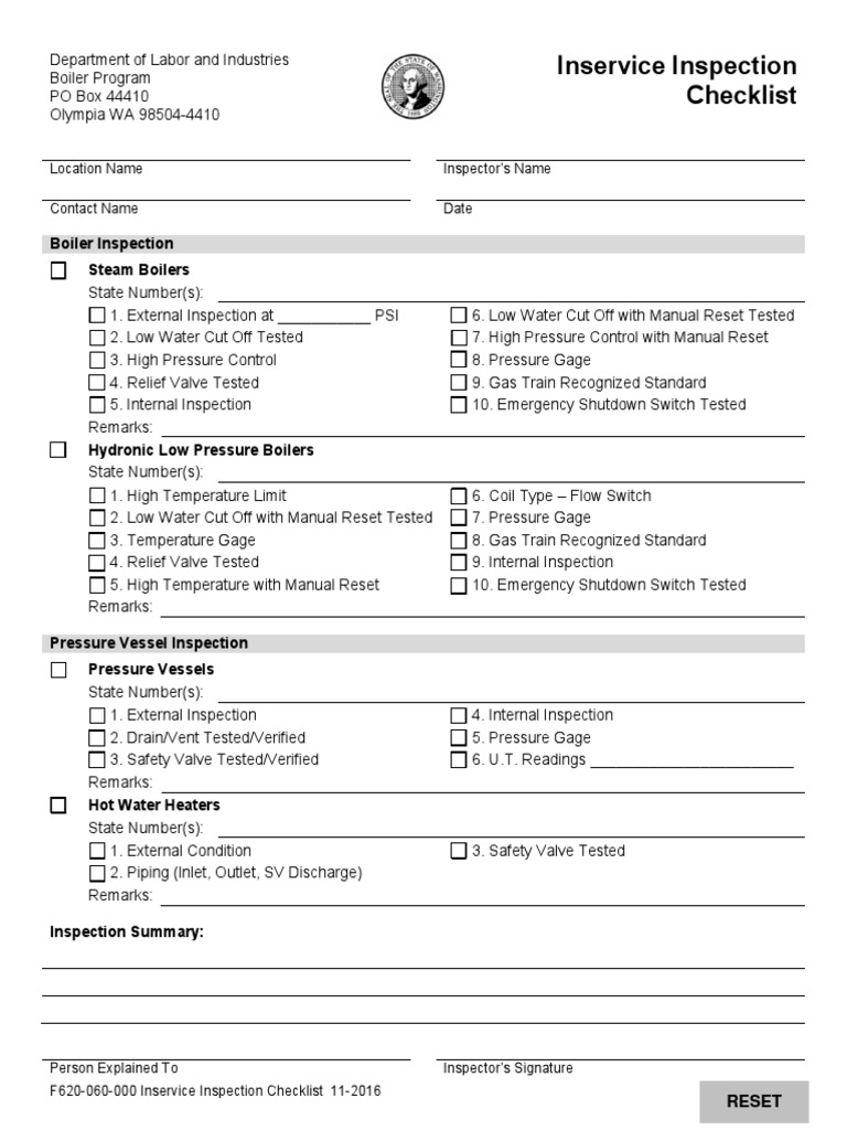 Boiler Inspection Checklist 2016 | PDF | Boiler | Valve
