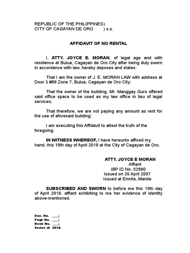 Affidavit of No Rental Agreement | PDF