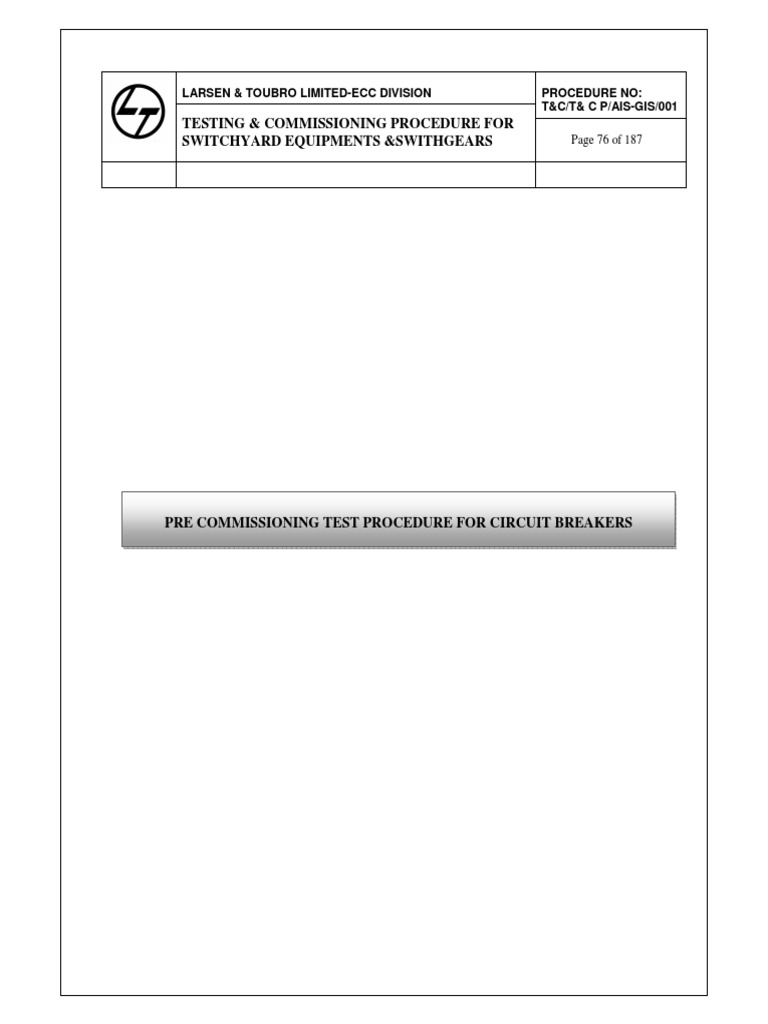 Testing and Commissioning Procedure for Circuit Breakers at a