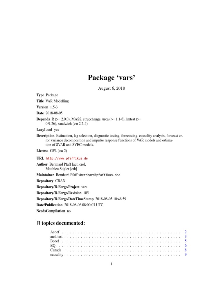 VAR Modeling Package for R | PDF | Vector Autoregression | Confidence ...