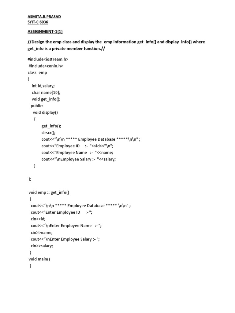 ASSIGNMENT-1 (1) //design The Emp Class and Display The Emp Information ...