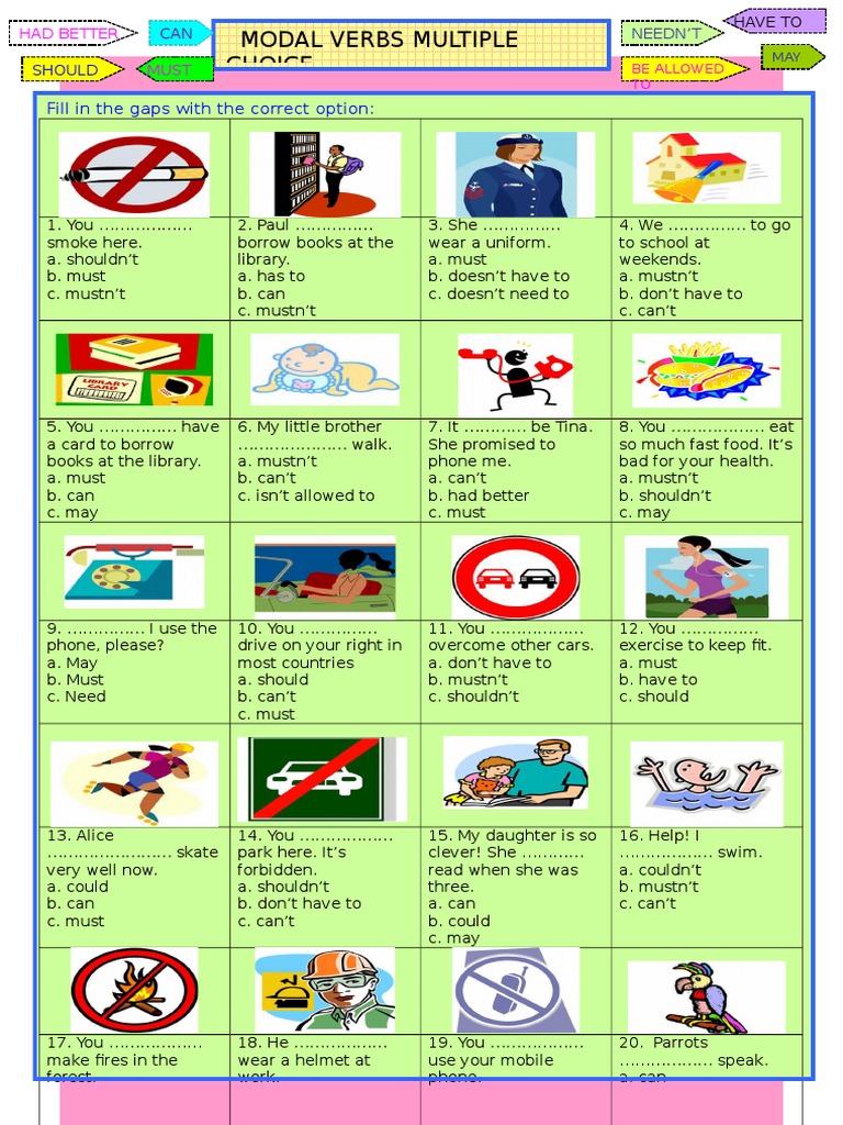 Modal Verbs Multiple Choice 173 Pdf Grammar Syntax