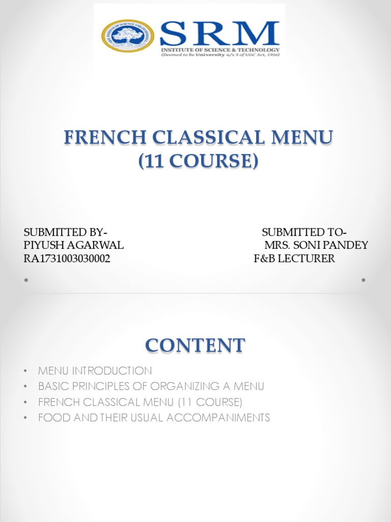 11-Course French Classical Menu Guide | PDF | Menu | Western Cuisine