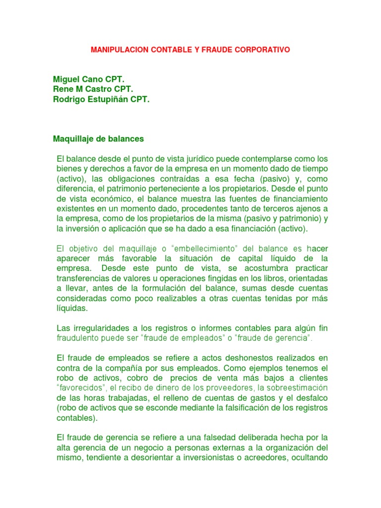 Manipulación Contable y Fraude Empresarial | PDF | Contabilidad ...