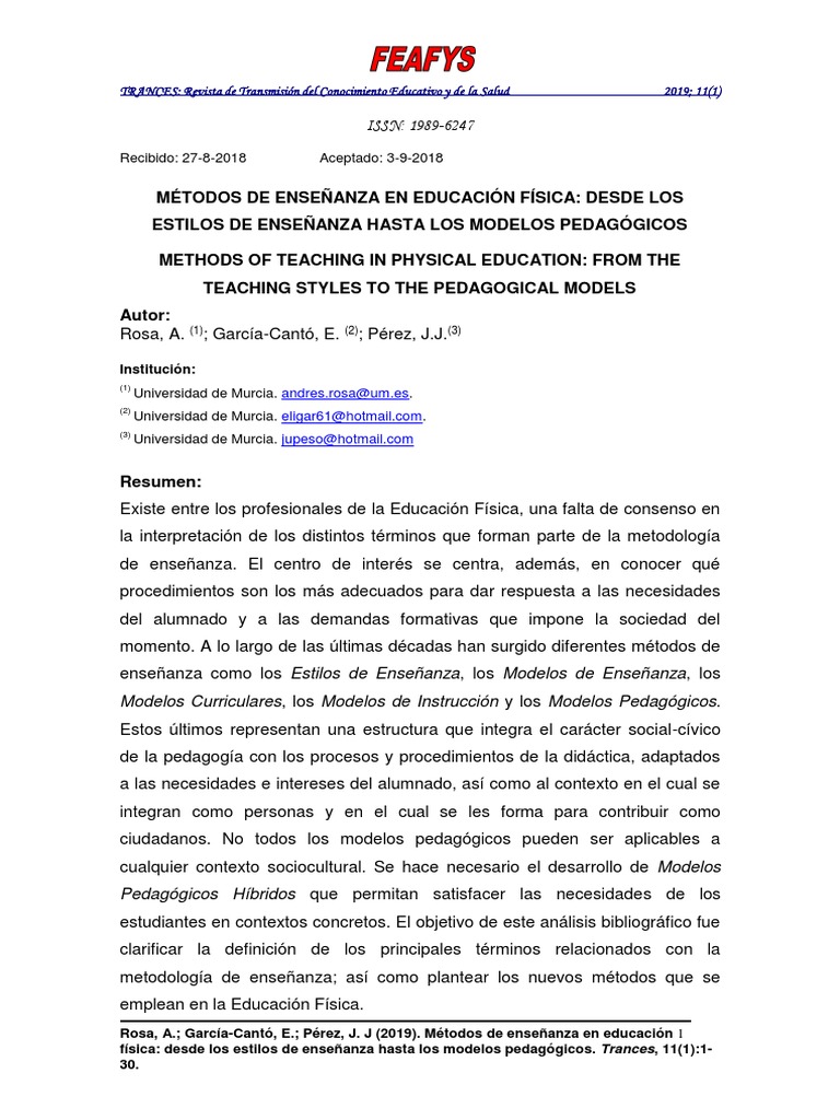 Métodos de Enseñanza en Educación Física | PDF | Plan de estudios ...