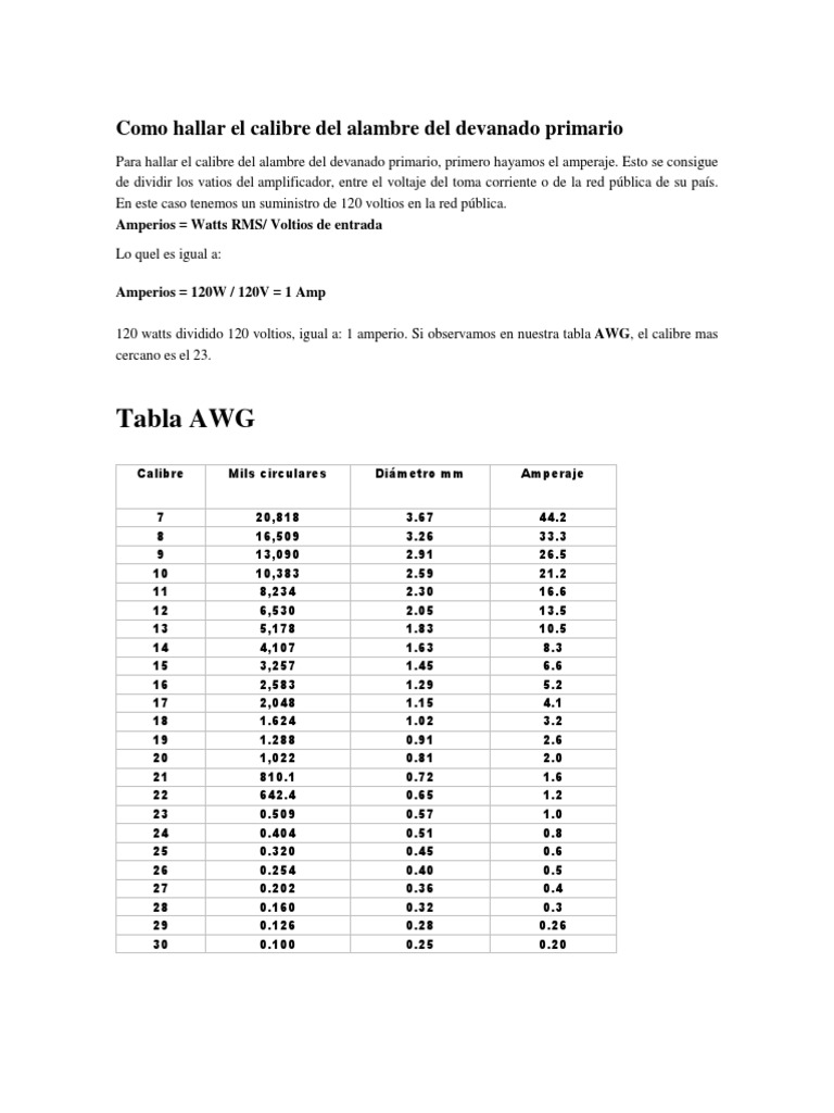 Calibre de alambre para devanado primario | PDF | Física | Cantidades ...