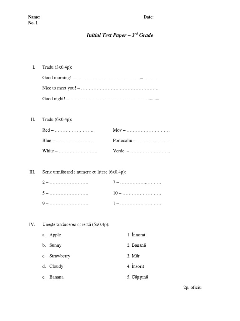 Initial Test Paper 3 Grade Name Date No 1 Pdf