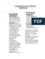 Clasificacion de Los Tipos de Contrato