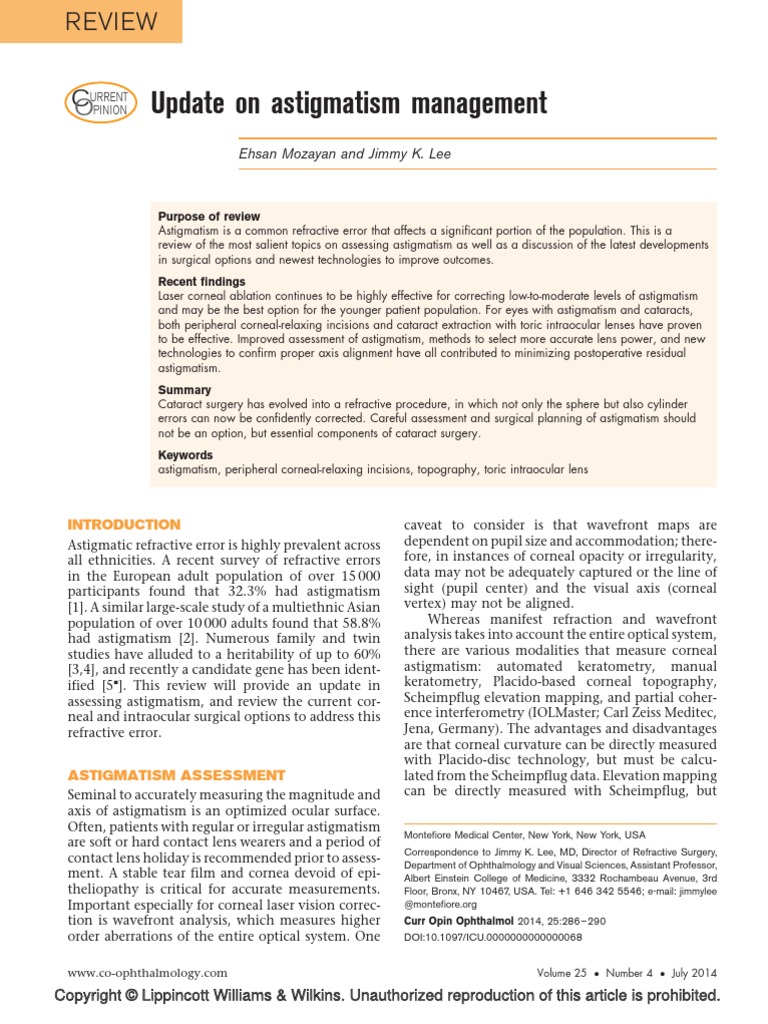 Update On Astigmatism Management | PDF | Sensory Organs | Visual System