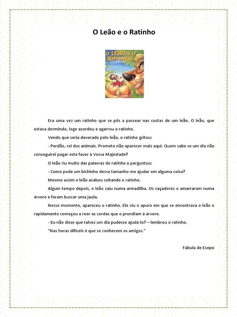 O Leao e o Ratinho | PDF | Leão | Esopo