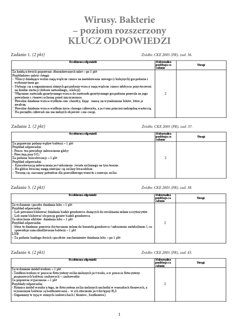 Zadania Maturalne Z Bakterii Wirusów I Protistów