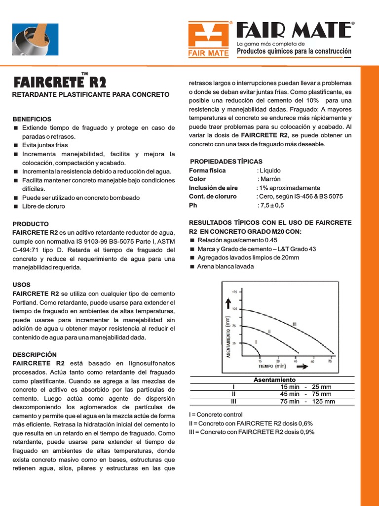 Retardante Plastificante para Concreto Faircrete r2 PDF Hormigón