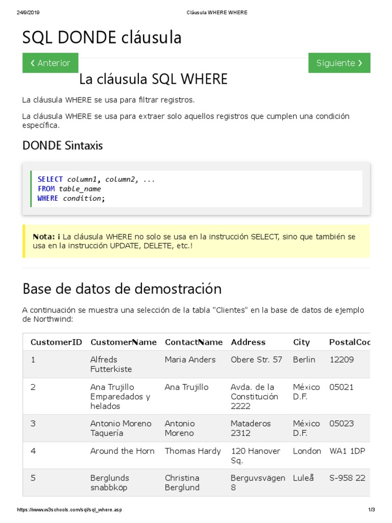 Cláusula Where | PDF | SQL | Modelo de datos