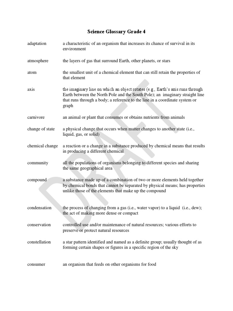 Science Glossary Grade 4 PDF PDF Earth Matter