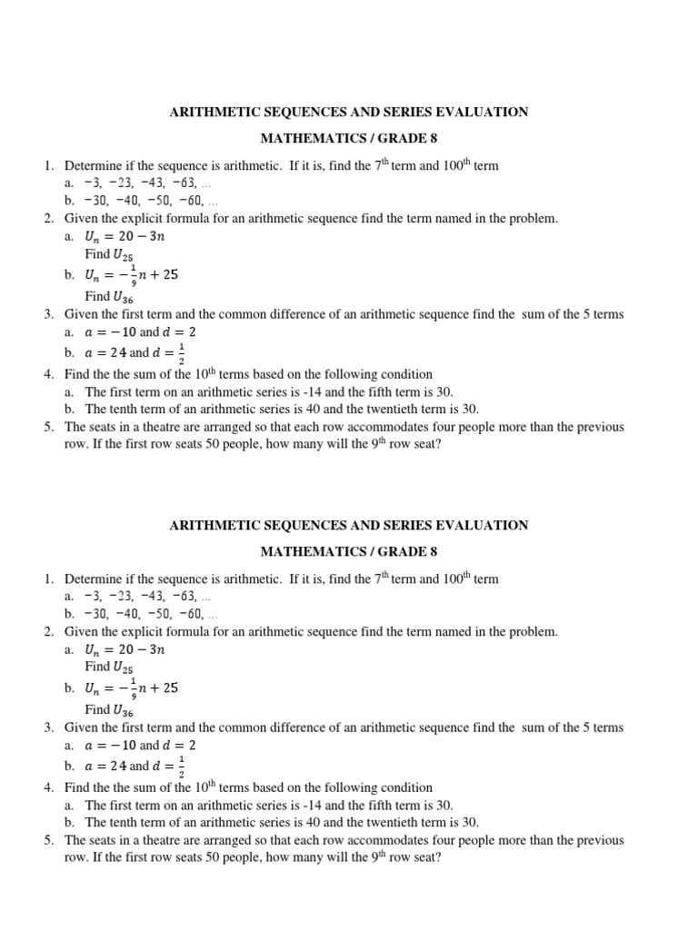Grade 8 Arithmetic Sequences | PDF