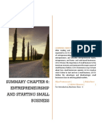 Summary Chapter 6: Entrepreneurship and Starting Small Business