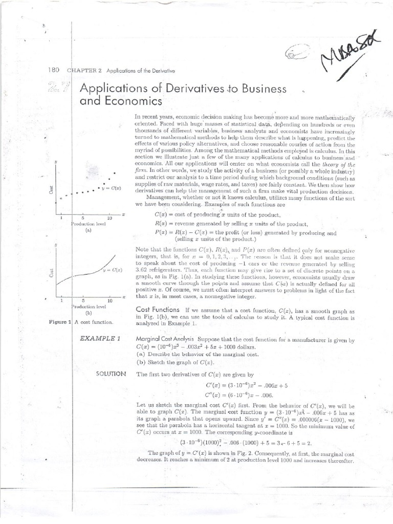 Applications of Derivatives To Business and Economics | PDF
