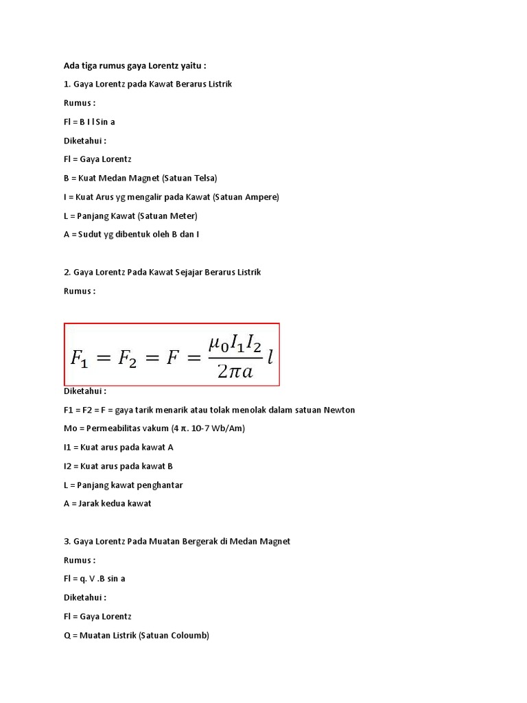 Rumus Gaya Lorentz