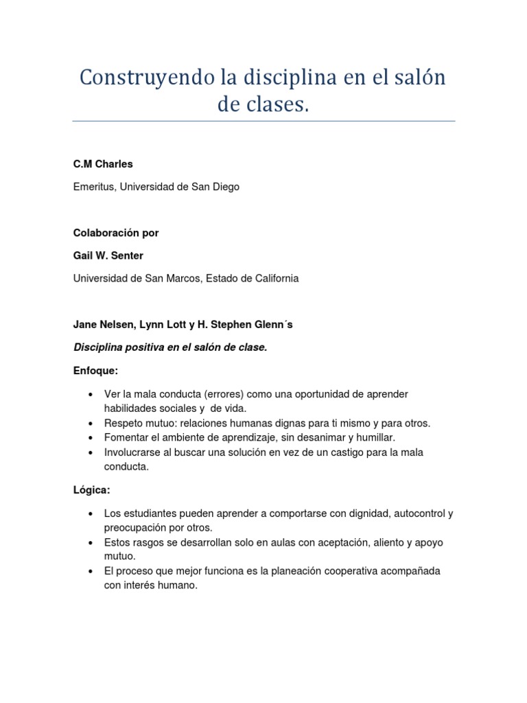 Disciplina Positiva en el Aula | PDF | Disciplinas | Aprendizaje