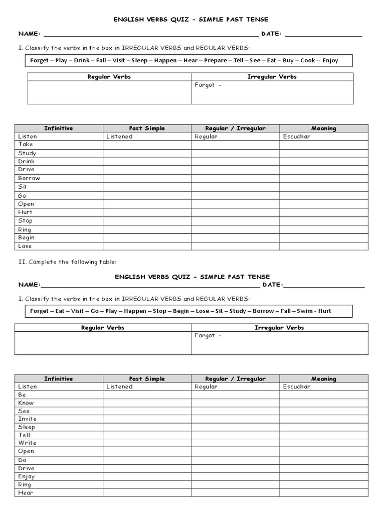 QUIZ REGULAR AND IRREGULAR VERBS Eslprintables20106142388580139279 ...
