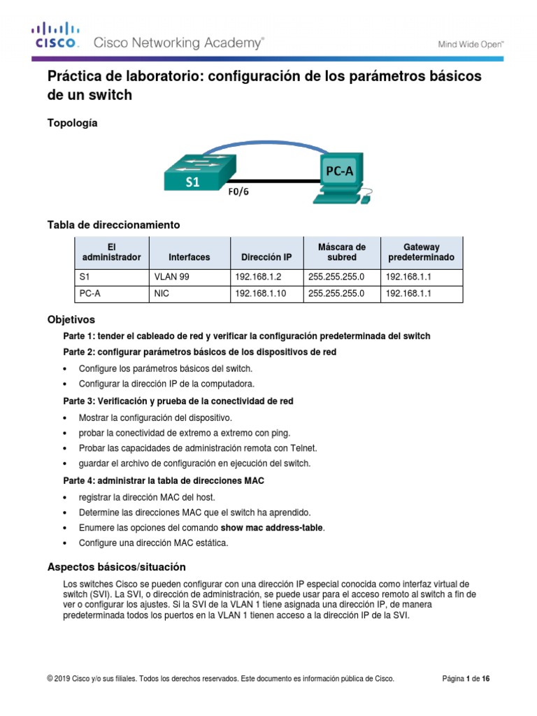 5 1 1 6 Lab Configuring Basic Switch Settings Idgv Pdf Conmutador
