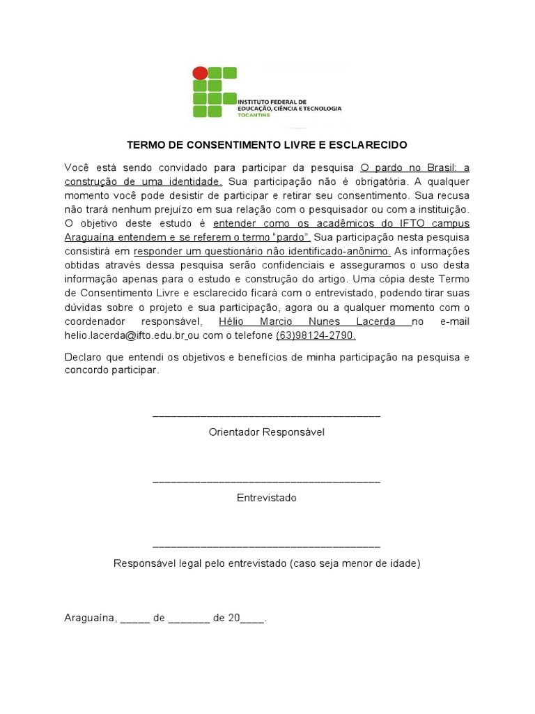 Termo de Consentimento Pesquisa Pardo Brasil | PDF