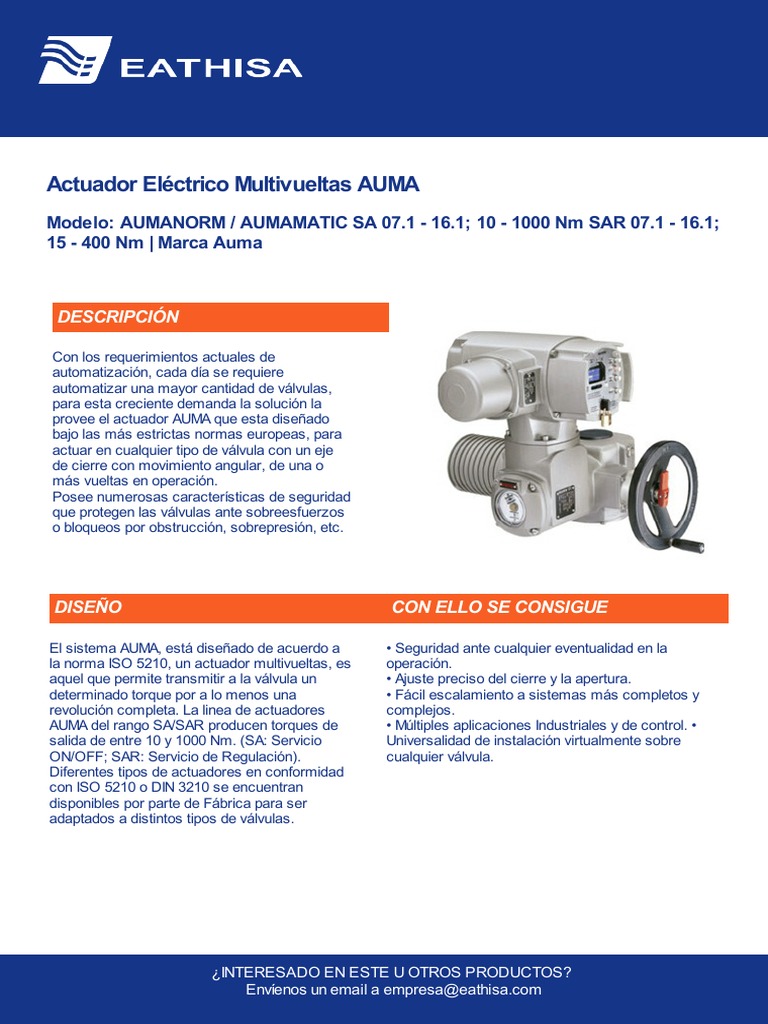 Actuador Eléctrico Multivueltas AUMA | PDF | Solenoide | Ingenieria ...