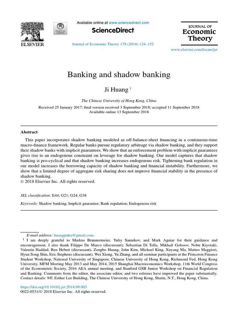 Banking and Shadow Banking: Sciencedirect | PDF | Shadow Banking System ...