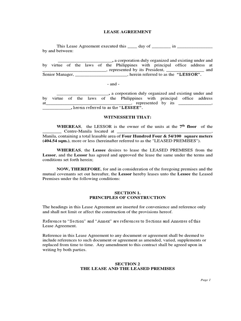 Lease Agreement Sample | PDF | Lease | Renting