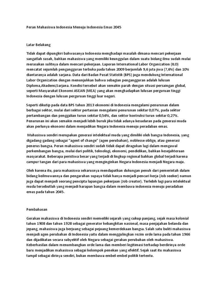 Peran Mahasiswa Indonesia Menuju Indonesia Emas 2045 Pdf