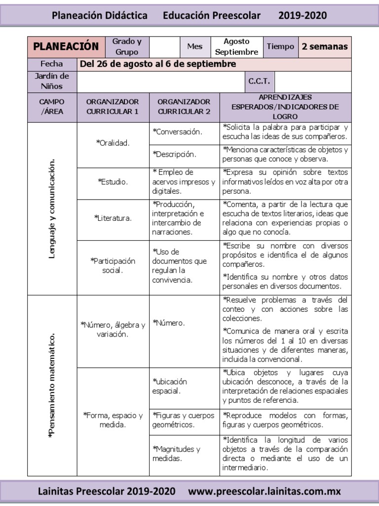 Planeación Didáctica Preescolar 2019-2020 | PDF | Educación de la ...