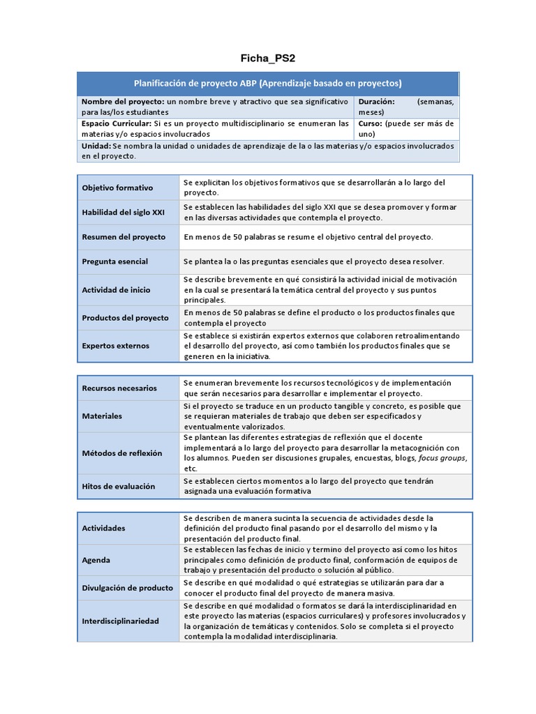Planificación de Proyecto ABP | PDF | Aprendizaje en base a proyectos ...