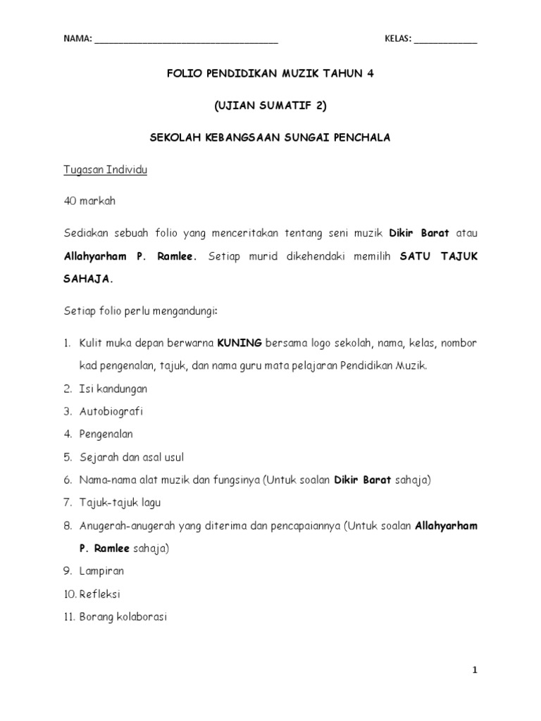 2016 Folio Pendidikan Muzik Tahun 4 Pdf