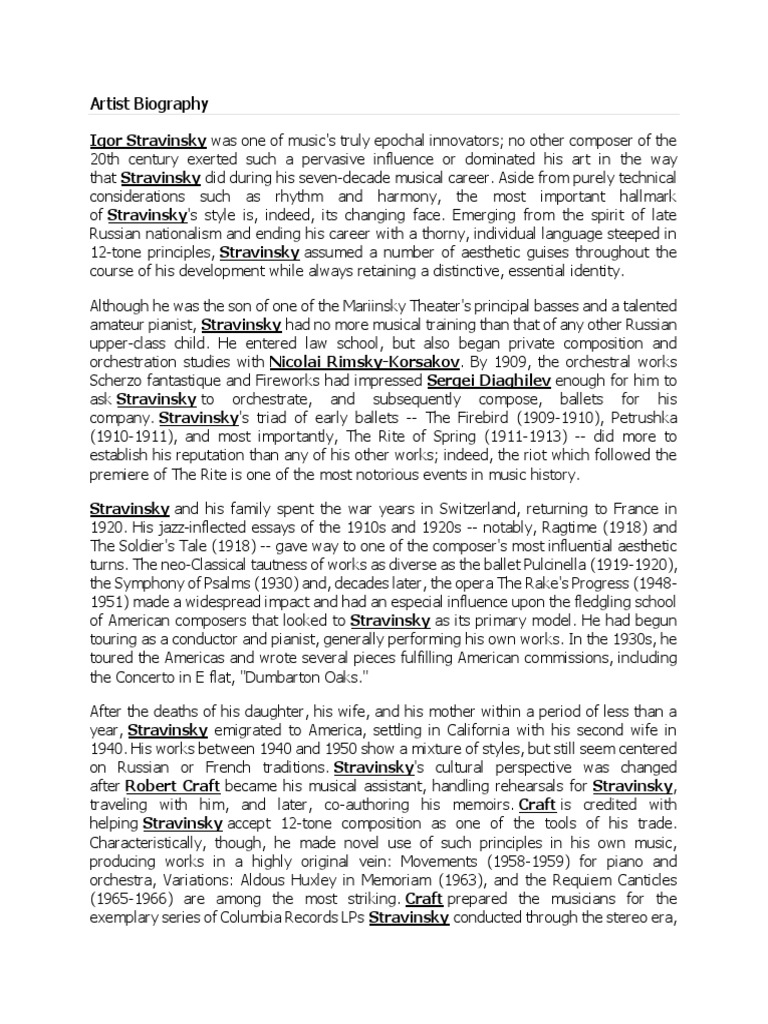Artist Biography | PDF | Compositions | Classical Music