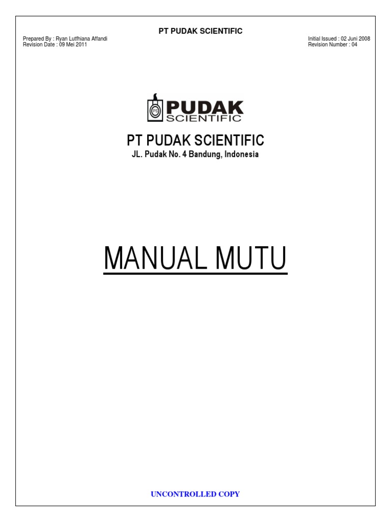 Manual Mutu PT Pudak Scientific | PDF