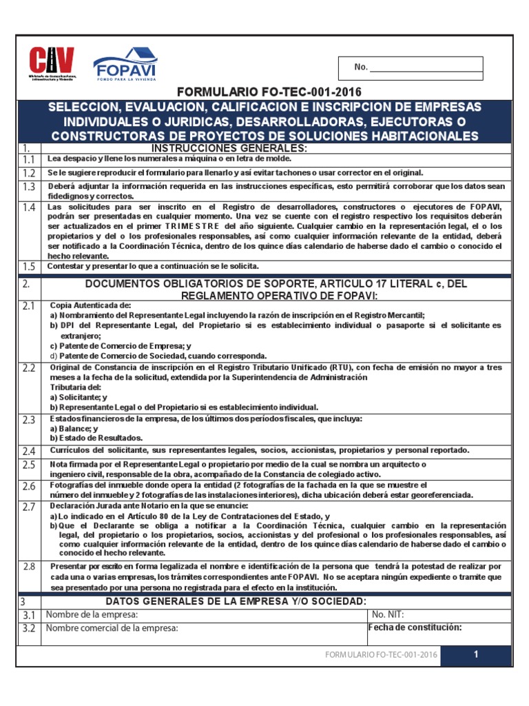 Formulario FO TEC 001 2016 | PDF | Arquitecto | Estado (política)