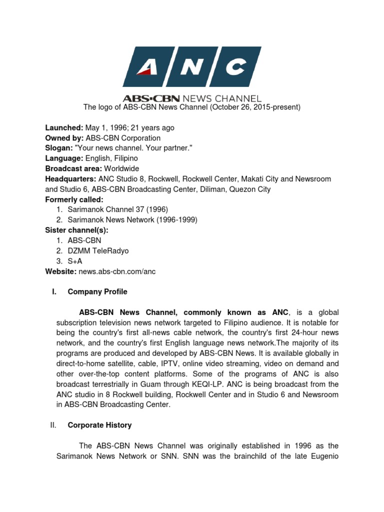 Anc Profile Pdf Television Broadcasting