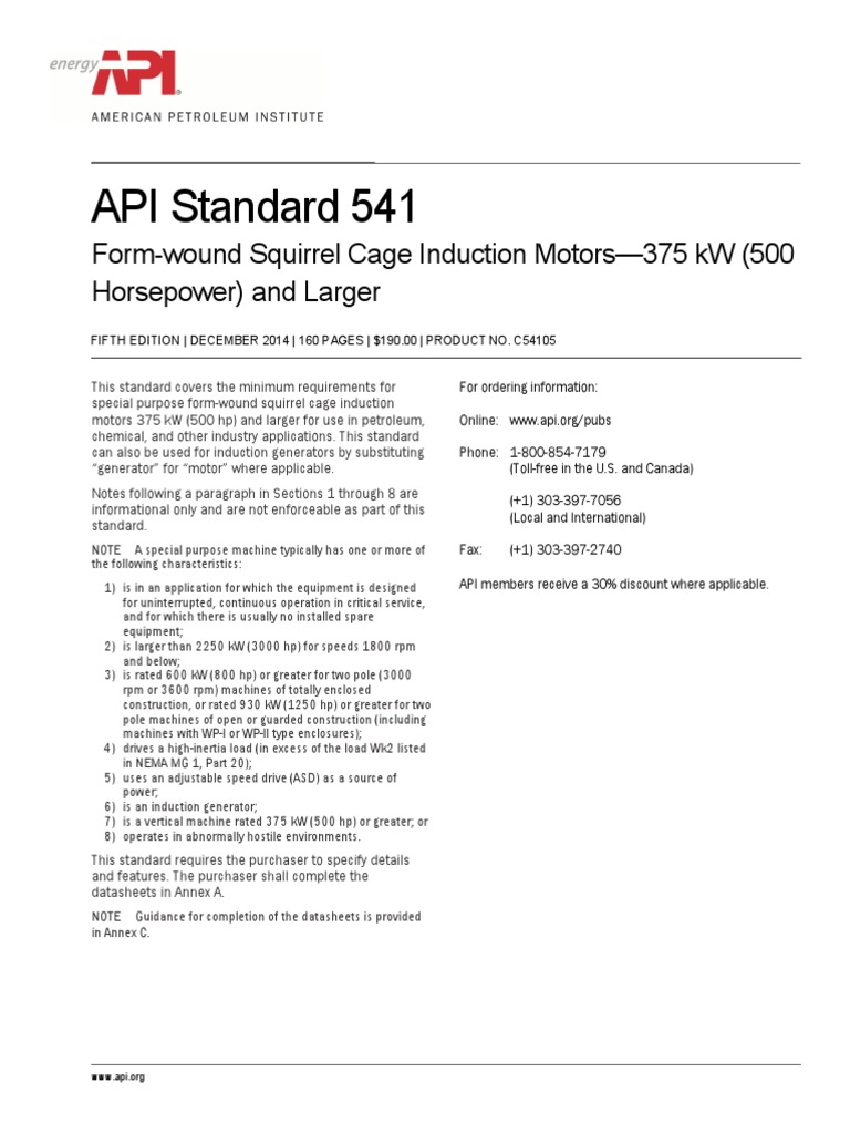 API Standard 541 Motors | PDF | Horsepower | Electric Motor