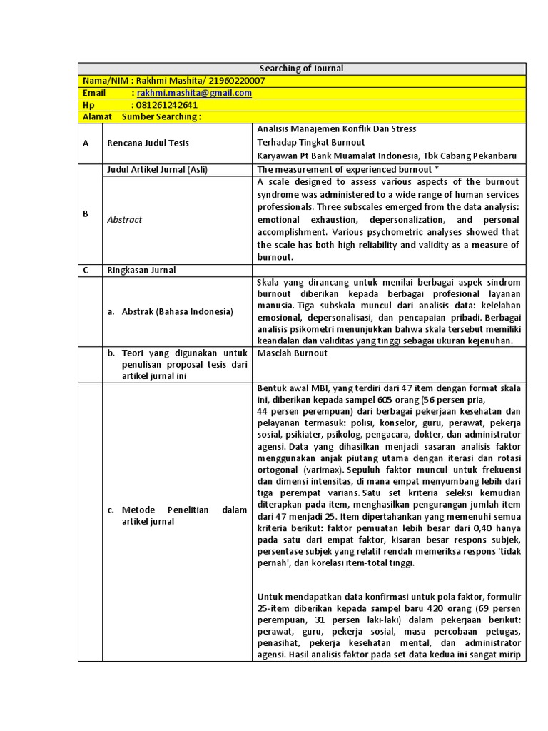 Review jurnal the measurement of experienced burnout pdf