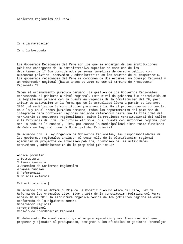 Estructura y Funciones de Gobiernos Regionales en Perú | PDF | Formas ...