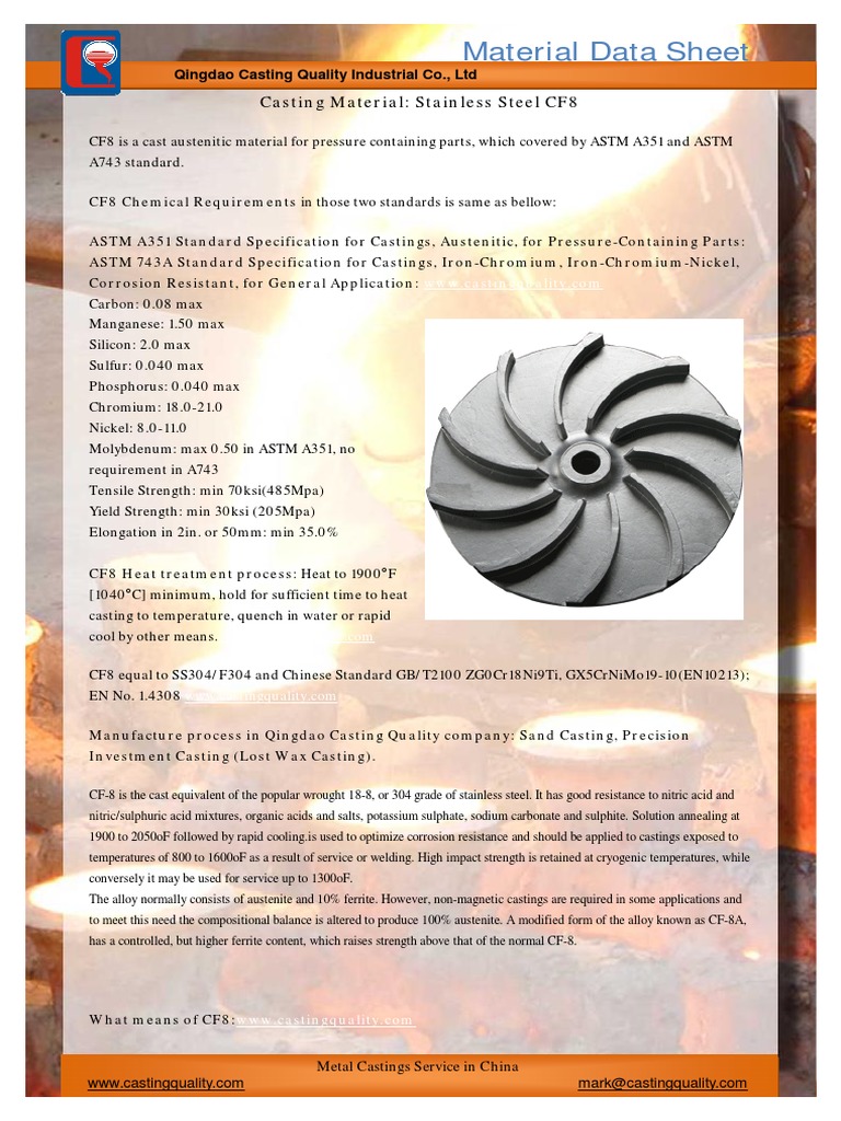 CF8 Stainless Steel Material Overview | PDF | Casting (Metalworking ...