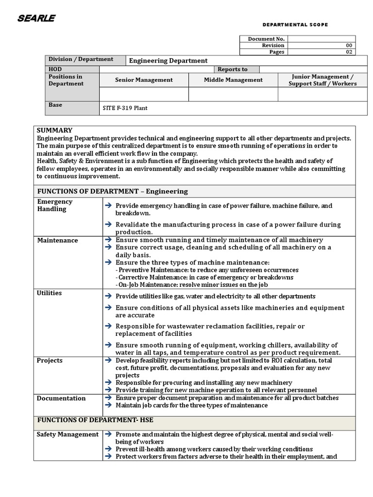 Engineering Dept Scope | PDF | Engineering | Employment