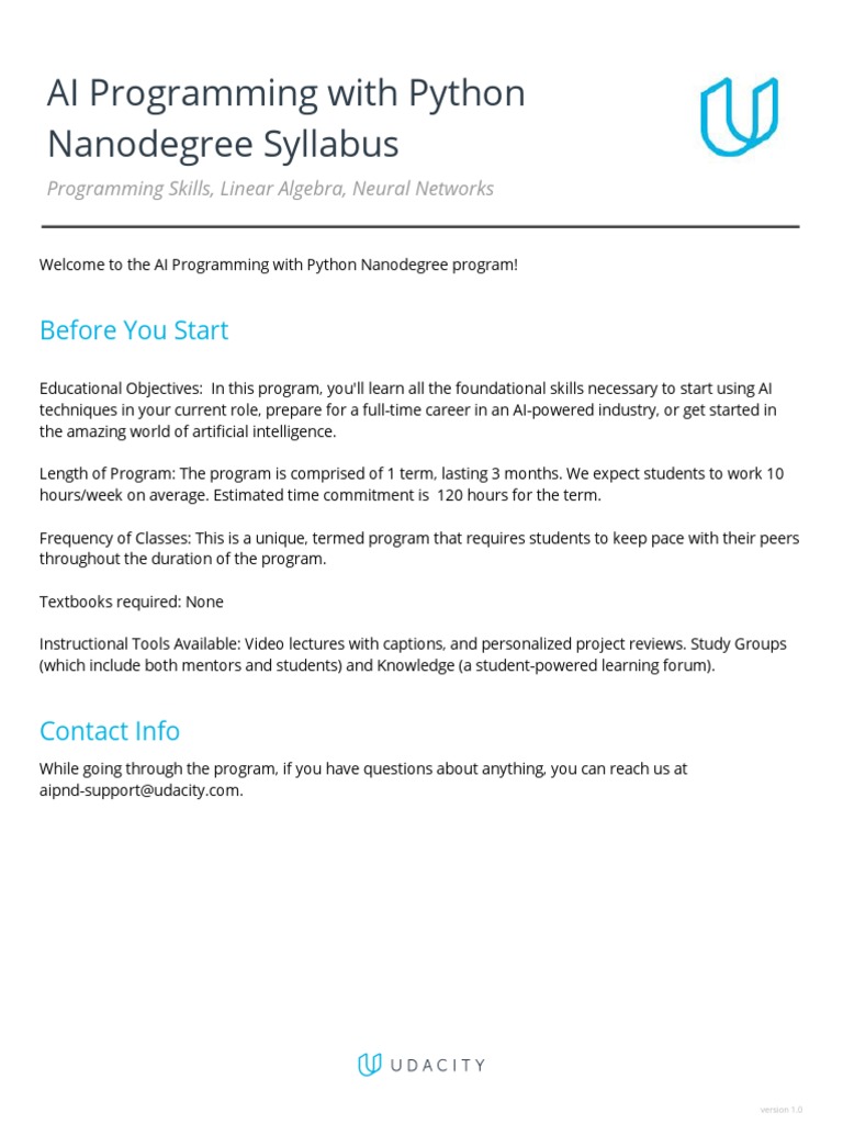 Artificial Intelligence With Python Nanodegree Syllabus 9-5 PDF | PDF ...