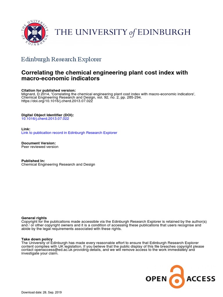 Edinburgh Research Explorer Correlating The Chemical Engineering Plant