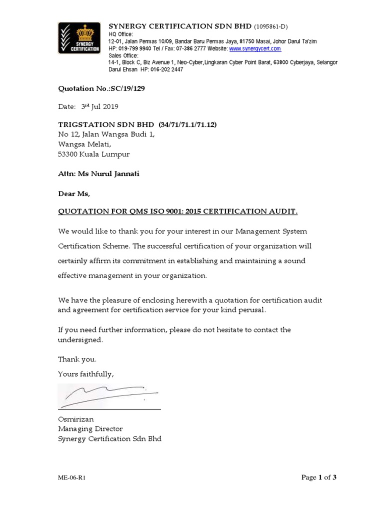 Quotation QMS Trigstation | PDF | Audit | Business
