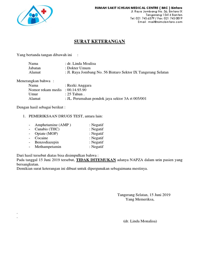 Surat Keterangan Narkoba