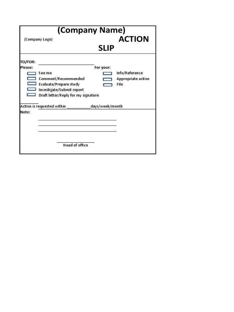 (Company Name) Action Slip | PDF