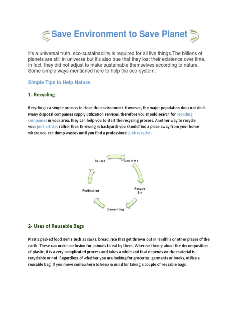 Eco-Friendly Tips for a Sustainable Planet | PDF | Reuse | Recycling